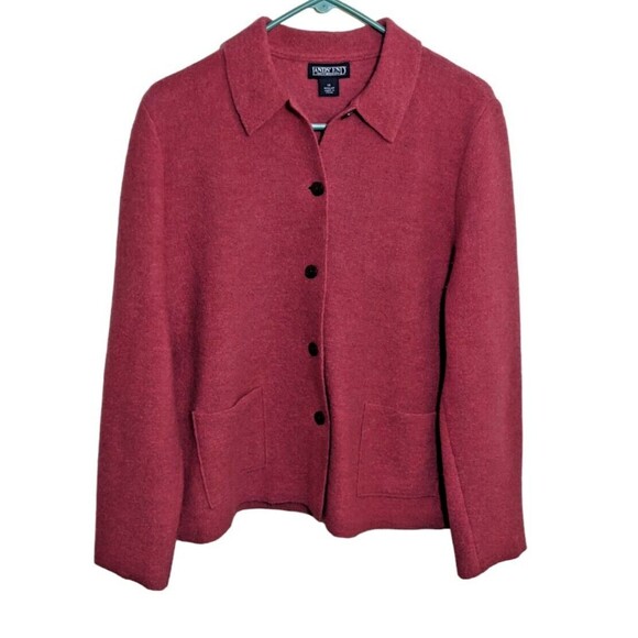 Lands End Cardigan Sweater Jacket Collared 100% Wool Outdoor 14 Regular - Picture 1 of 10